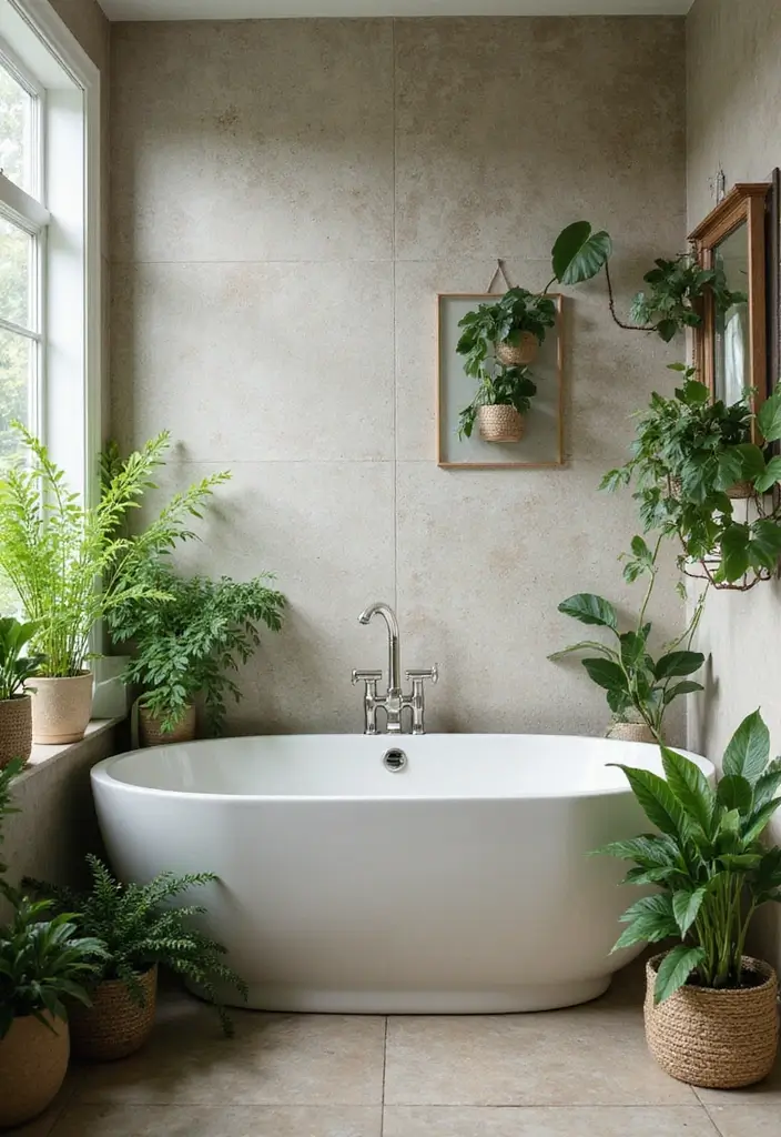 29 On Suite Bathroom Ideas for a Luxurious Master Retreat - 14. Indoor Plants for Freshness and Relaxation