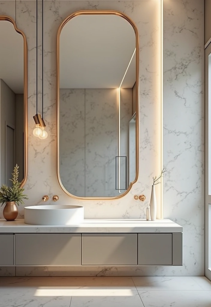 29 On Suite Bathroom Ideas for a Luxurious Master Retreat - 19. Artistic Mirrors for Added Style