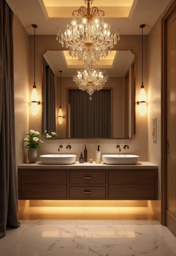 29 On Suite Bathroom Ideas for a Luxurious Master Retreat - 8. Elegant Lighting Fixtures for a Luxurious Touch