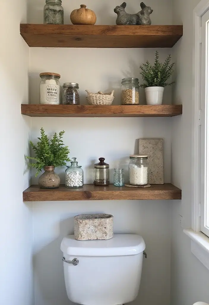 29 Ways to Decorate Bathroom Shelves Like a Designer - 12. Incorporate Vintage Finds