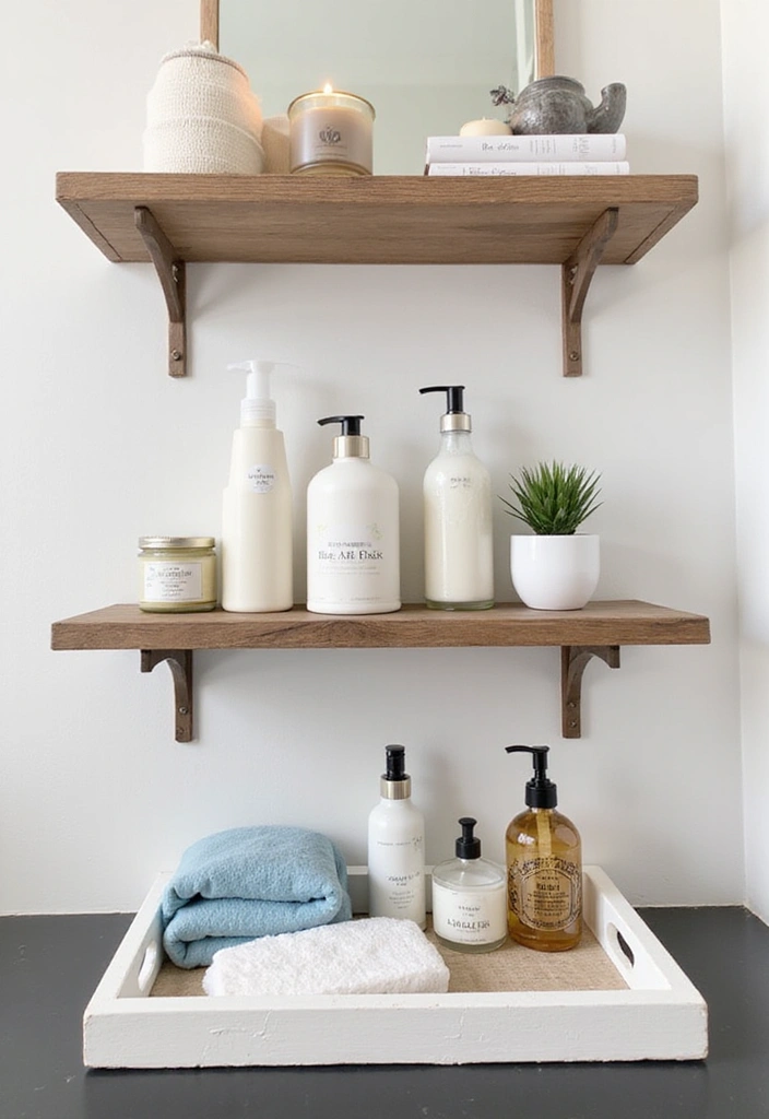 29 Ways to Decorate Bathroom Shelves Like a Designer - 13. Use Decorative Trays