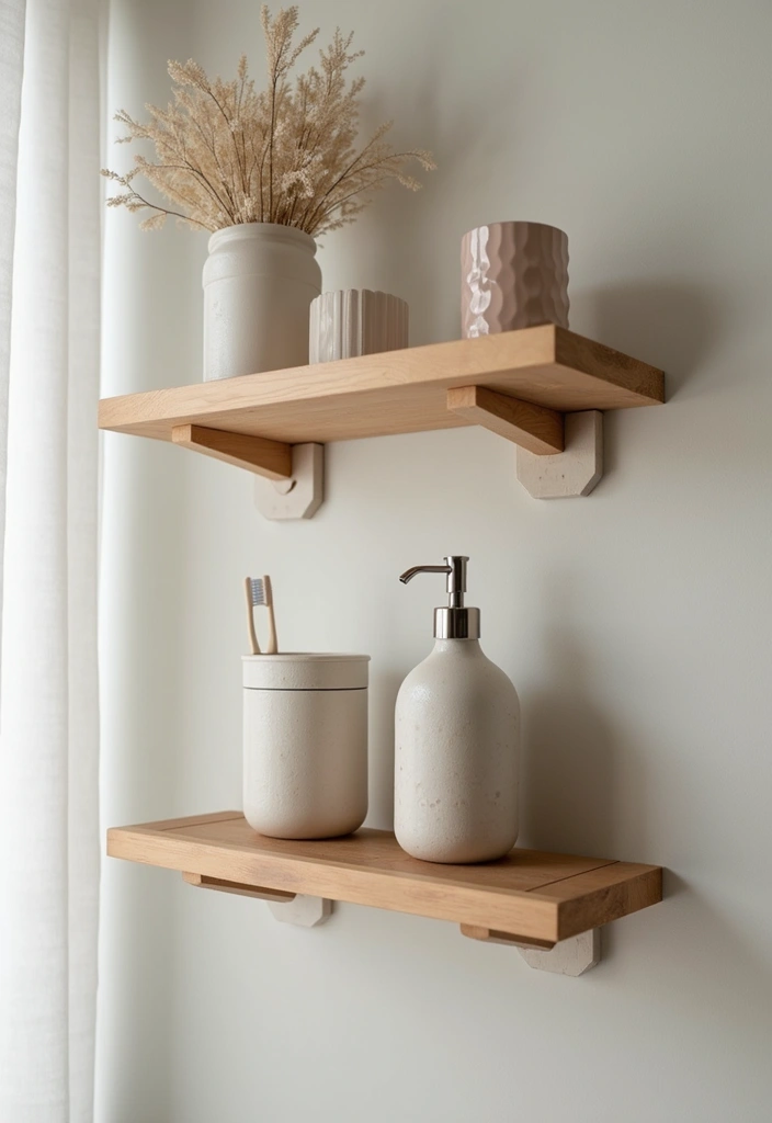 29 Ways to Decorate Bathroom Shelves Like a Designer - 14. Incorporate Functional Decor