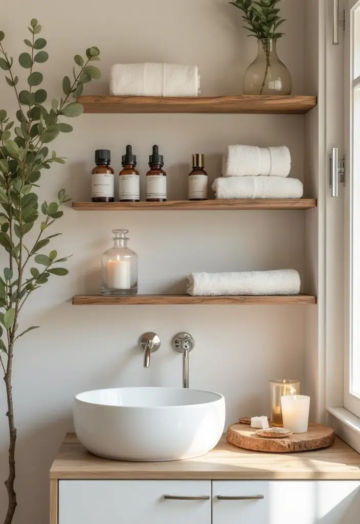 29 Ways to Decorate Bathroom Shelves Like a Designer - 16. Create a Spa-Like Atmosphere
