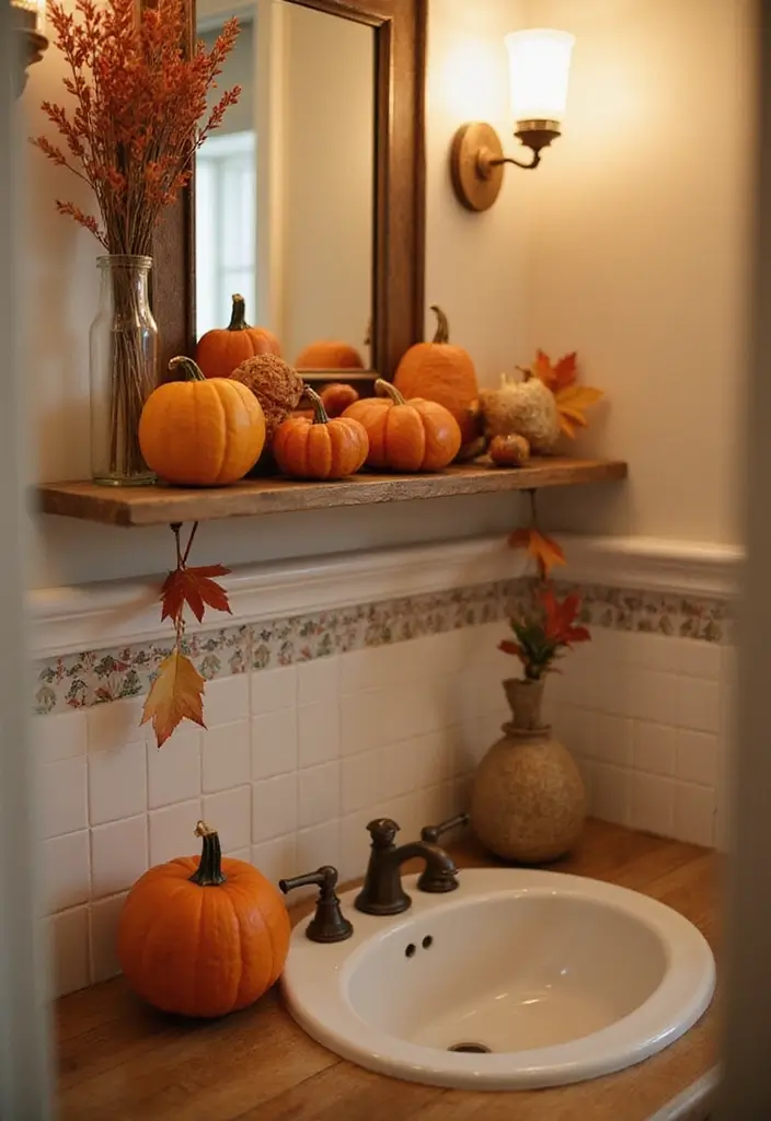 29 Ways to Decorate Bathroom Shelves Like a Designer - 19. Incorporate Seasonal Decor