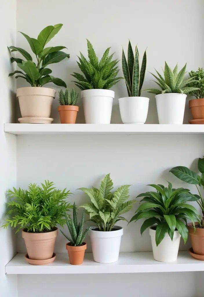 29 Ways to Decorate Bathroom Shelves Like a Designer - 2. Add Greenery for Freshness