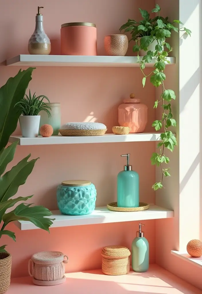 29 Ways to Decorate Bathroom Shelves Like a Designer - 24. Create a Colorful Display