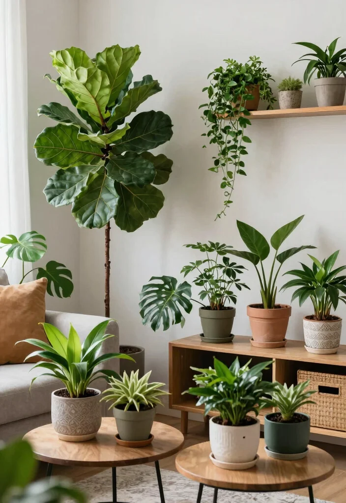 15 Art Decor Living Room Ideas for a Creative Gallery Feel - 6. Indoor Plants for Liveliness 1