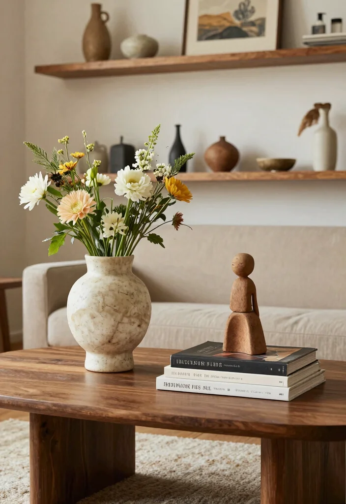 15 Art Decor Living Room Ideas for a Creative Gallery Feel - 8. Artistic Accessories on Display 1