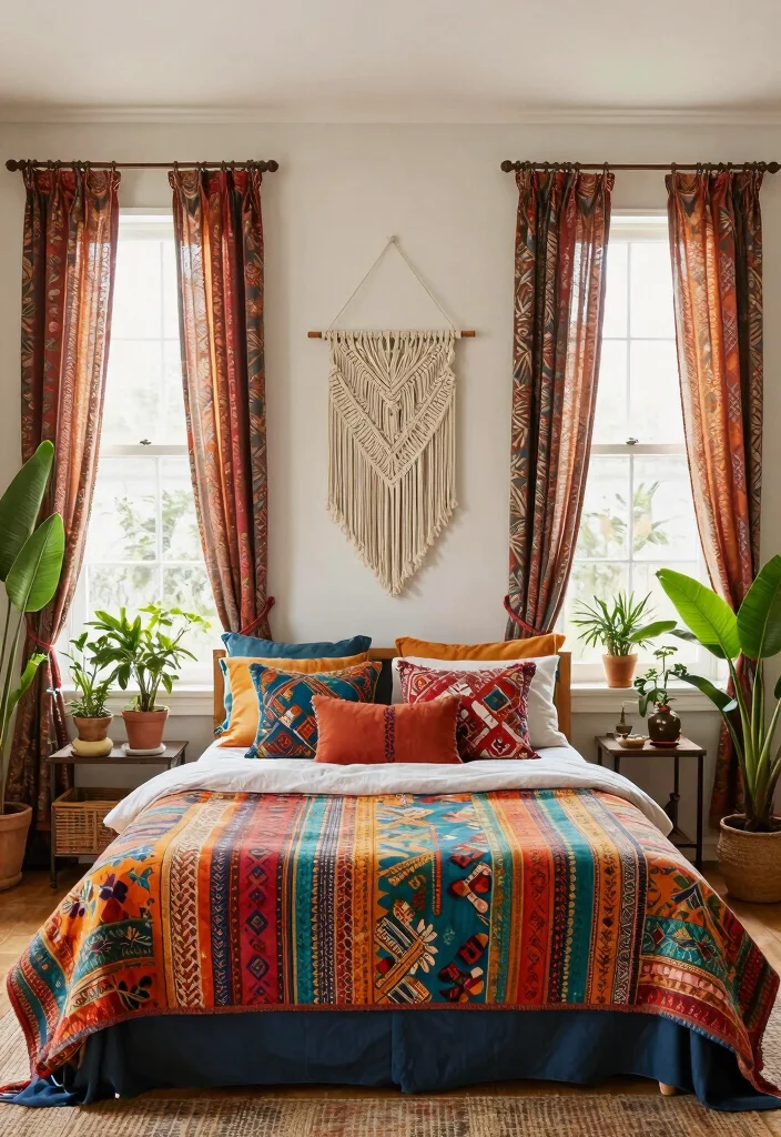 15 Bedroom With Windows on Each Side of Bed Ideas for Perfect Symmetry - 4. Modern Bohemian Bliss 1
