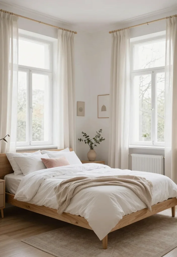 15 Bedroom With Windows on Each Side of Bed Ideas for Perfect Symmetry - 7. Soft and Serene Scandinavian Design 1