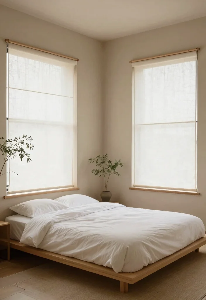 15 Bedroom With Windows on Each Side of Bed Ideas for Perfect Symmetry - 9. Zen and Tranquil Japanese Minimalism 1