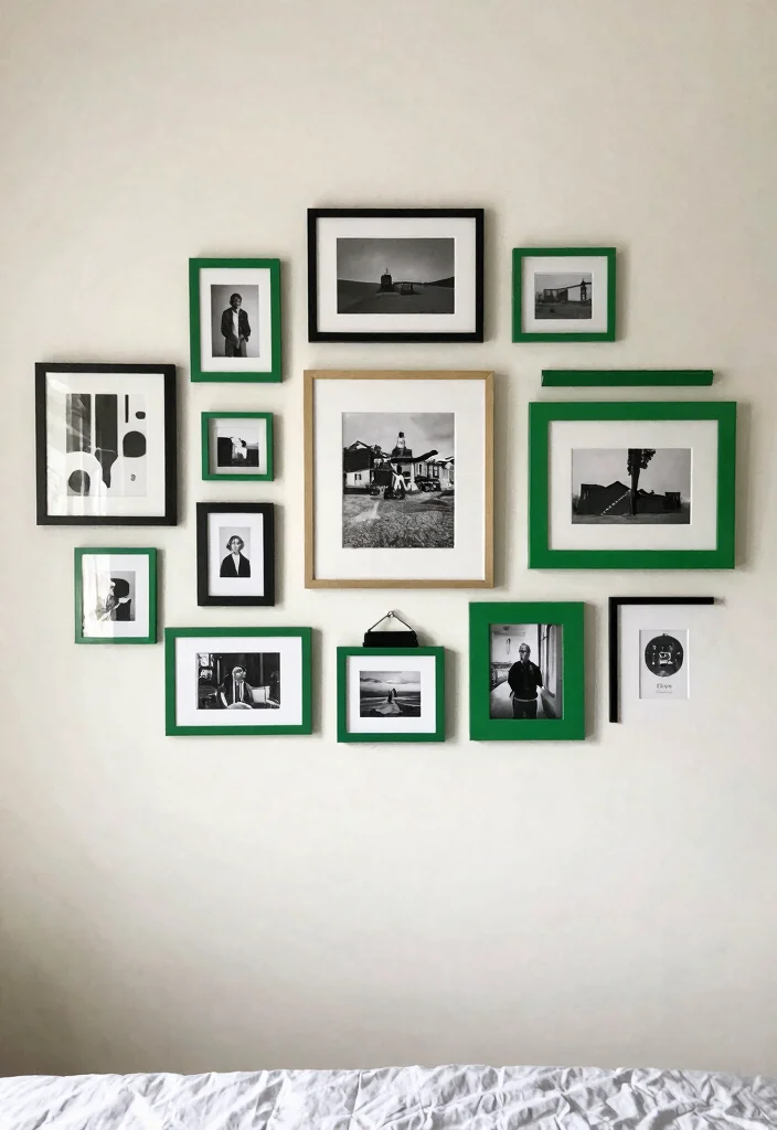15 Black White and Green Bedroom Ideas: Fresh Modern Edge - 12. Personalized Artwork Gallery 1