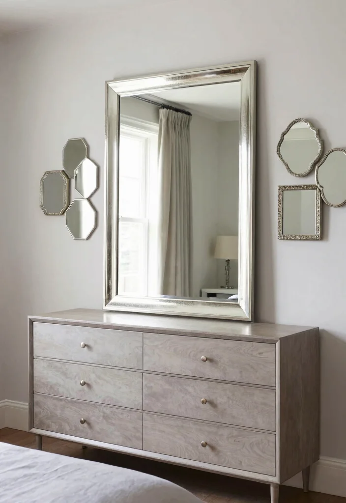 15 Black White and Green Bedroom Ideas: Fresh Modern Edge - 14. Creative Use of Mirrors 1