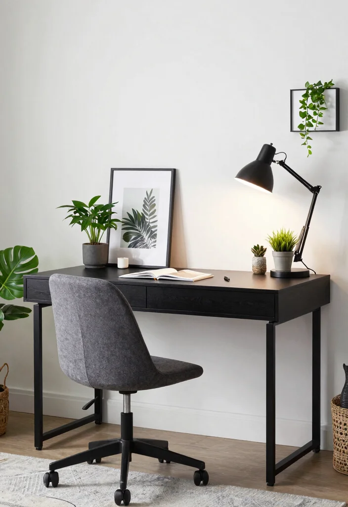 15 Black White and Green Bedroom Ideas: Fresh Modern Edge - 15. Functional Yet Stylish Workspace 1