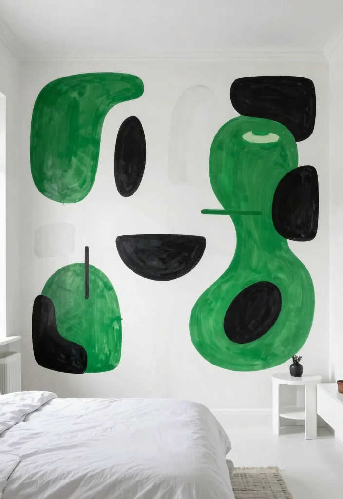 15 Black White and Green Bedroom Ideas: Fresh Modern Edge - 8. Artistic Touch with Wall Murals 1