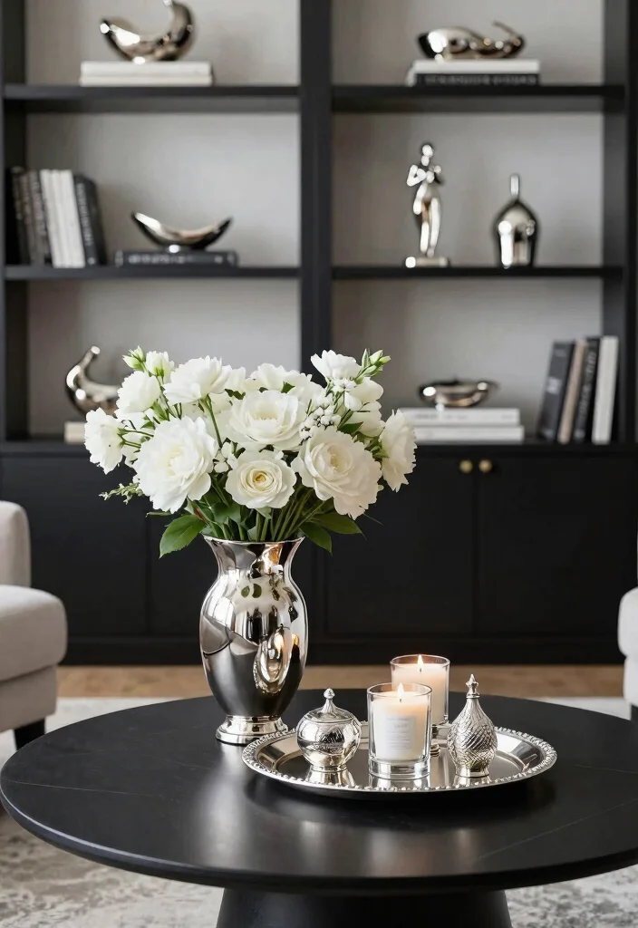 15 Black and Silver Living Room Decor Ideas: Sleek Glam Style - 10. Decorative Silver Accessories 1