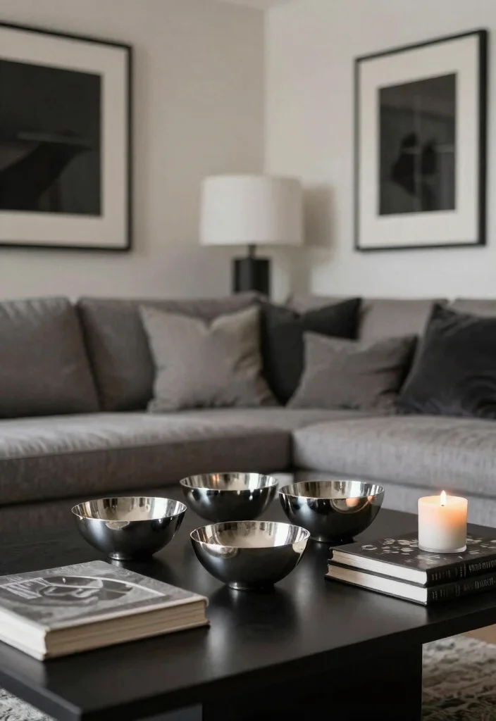 15 Black and Silver Living Room Decor Ideas: Sleek Glam Style - 12. Metallic Decorative Elements 1