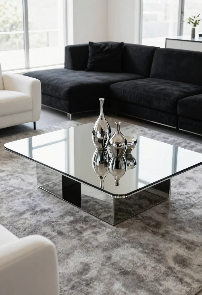 15 Black and Silver Living Room Decor Ideas: Sleek Glam Style - 5. Reflective Surfaces 1