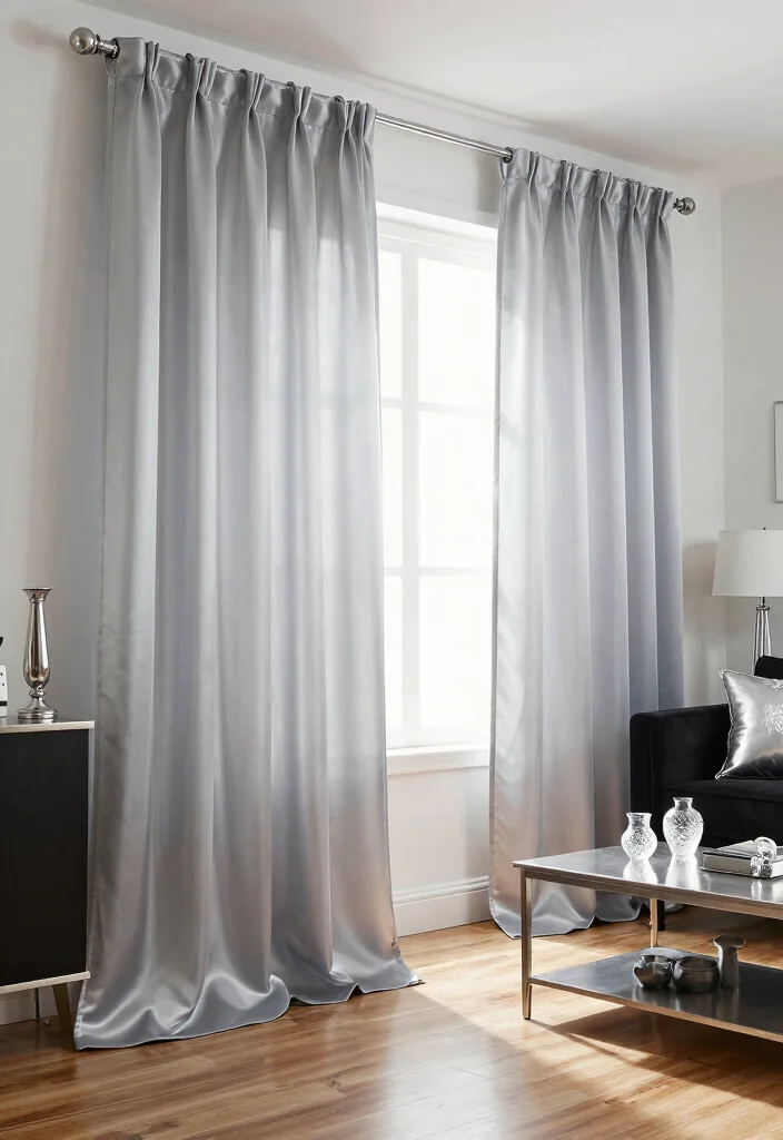 15 Black and Silver Living Room Decor Ideas: Sleek Glam Style - 7. Elegant Drapery 1