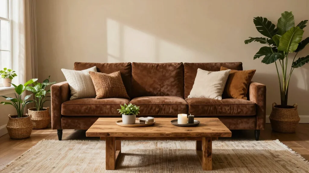 15 Brown Velvet Sofa Living Room Ideas: Rich Cozy Texture