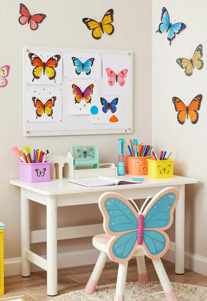 15 Butterfly Bedroom Ideas Kids Will Love - 12. Butterfly-Themed Study Area 1