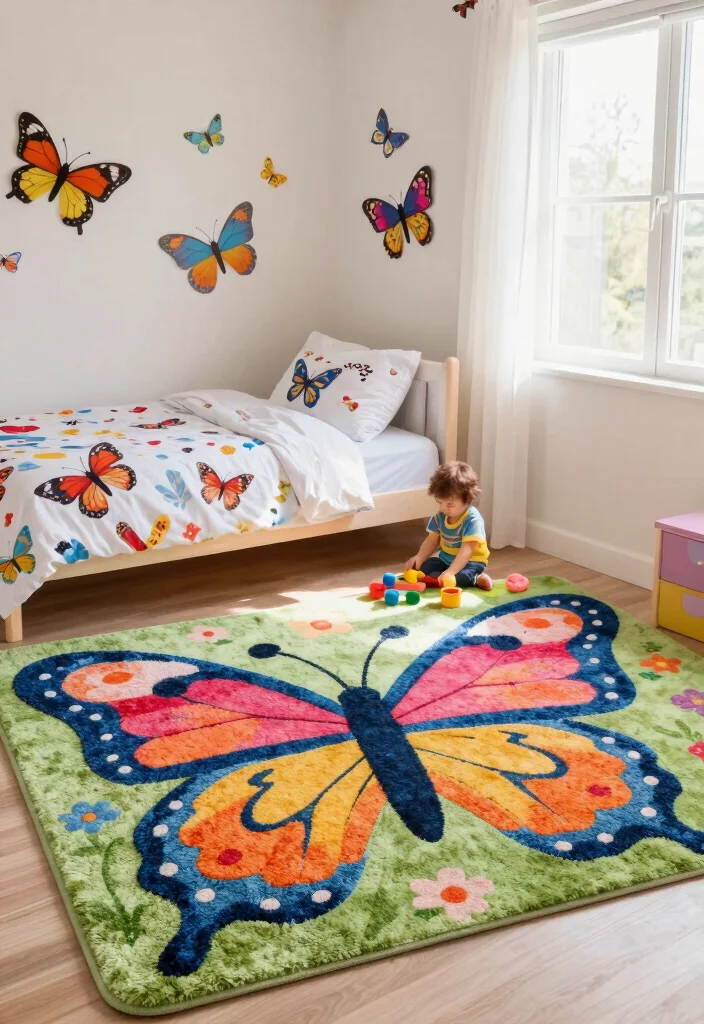 15 Butterfly Bedroom Ideas Kids Will Love - 3. Delightful Butterfly Rugs 1