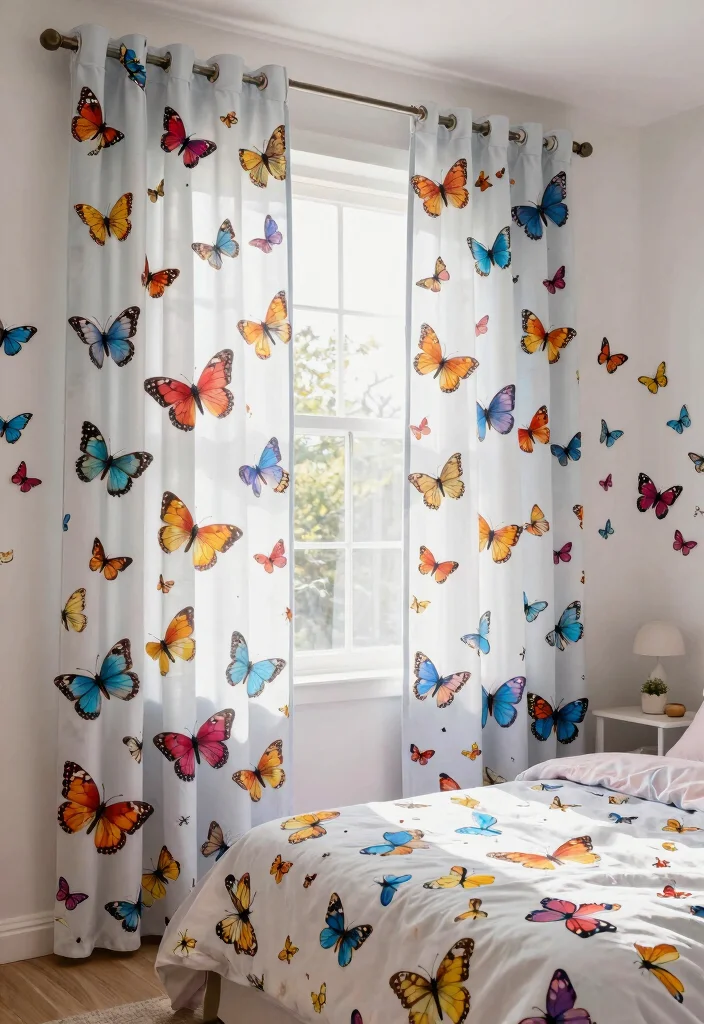 15 Butterfly Bedroom Ideas Kids Will Love - 7. Butterfly-Themed Curtains 1
