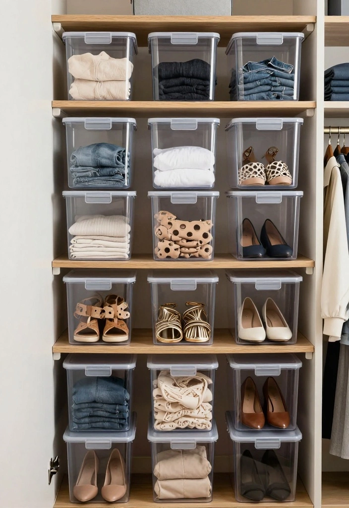 15 Closet Ideas for Small Bedrooms: Smart Space-Saving Storage - 4. Use Clear Storage Containers 1