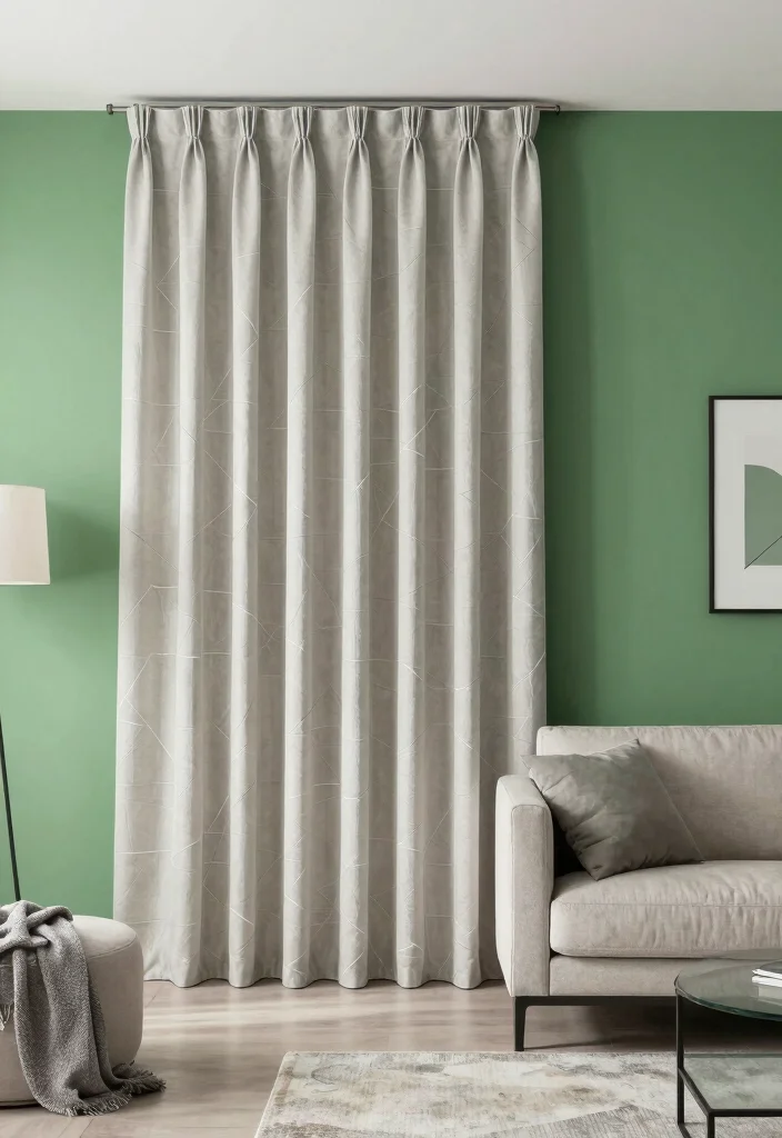 15 Curtains for Green Walls Living Room Ideas Perfect Pairings - 10. Modern Geometric Patterns 1