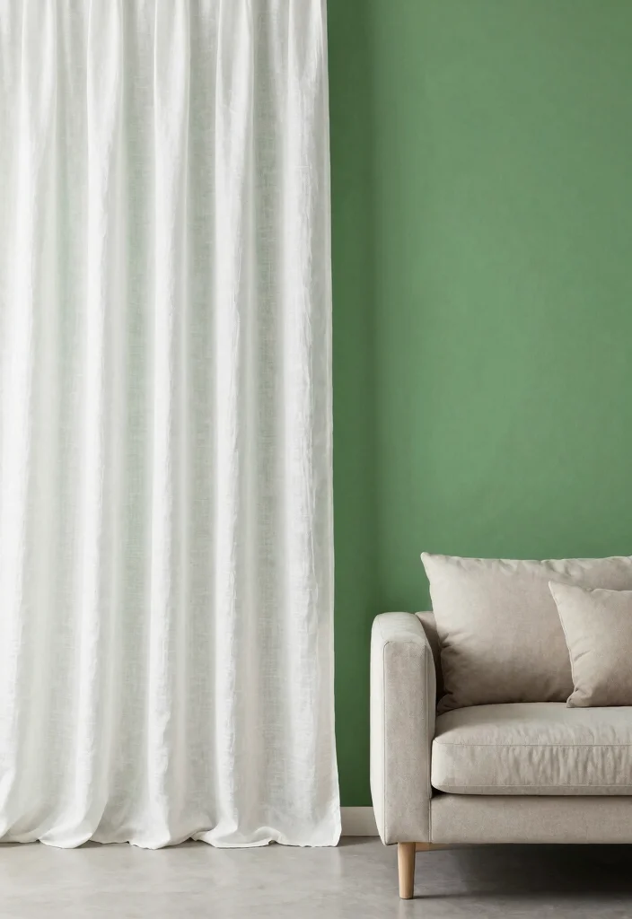 15 Curtains for Green Walls Living Room Ideas Perfect Pairings - 12. Minimalist Linen for Clean Lines 1