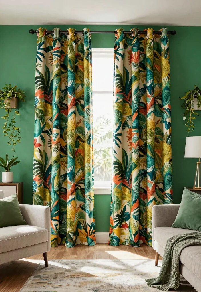 15 Curtains for Green Walls Living Room Ideas Perfect Pairings - 3. Bold Patterns for the Adventurous 1