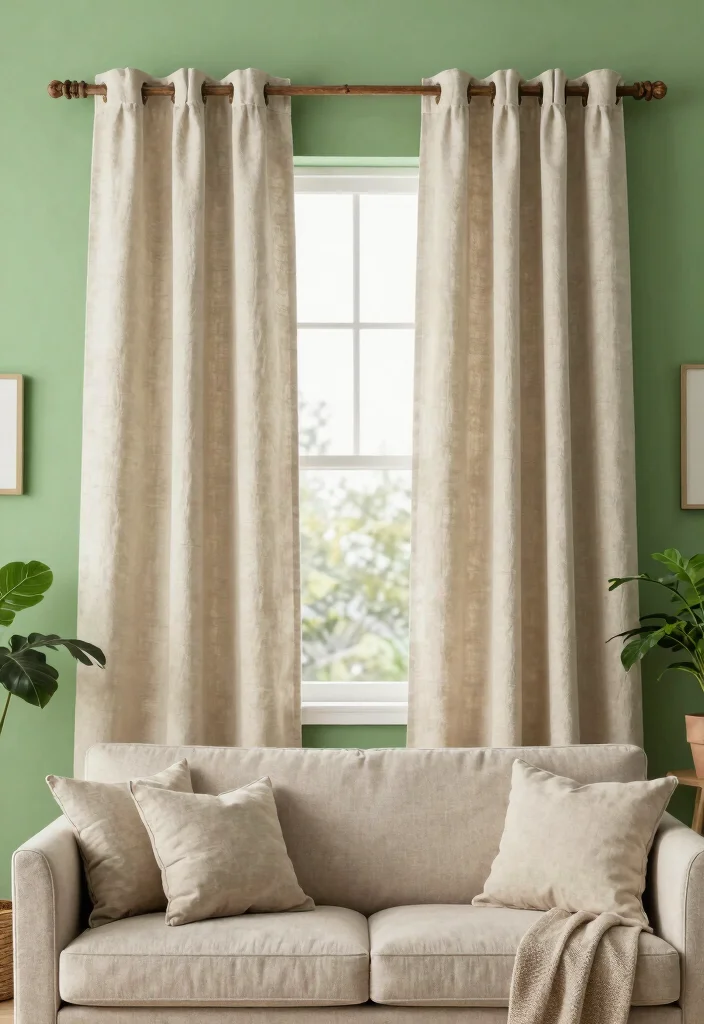 15 Curtains for Green Walls Living Room Ideas Perfect Pairings - 5. Eco-Friendly Canvas Drapes 1