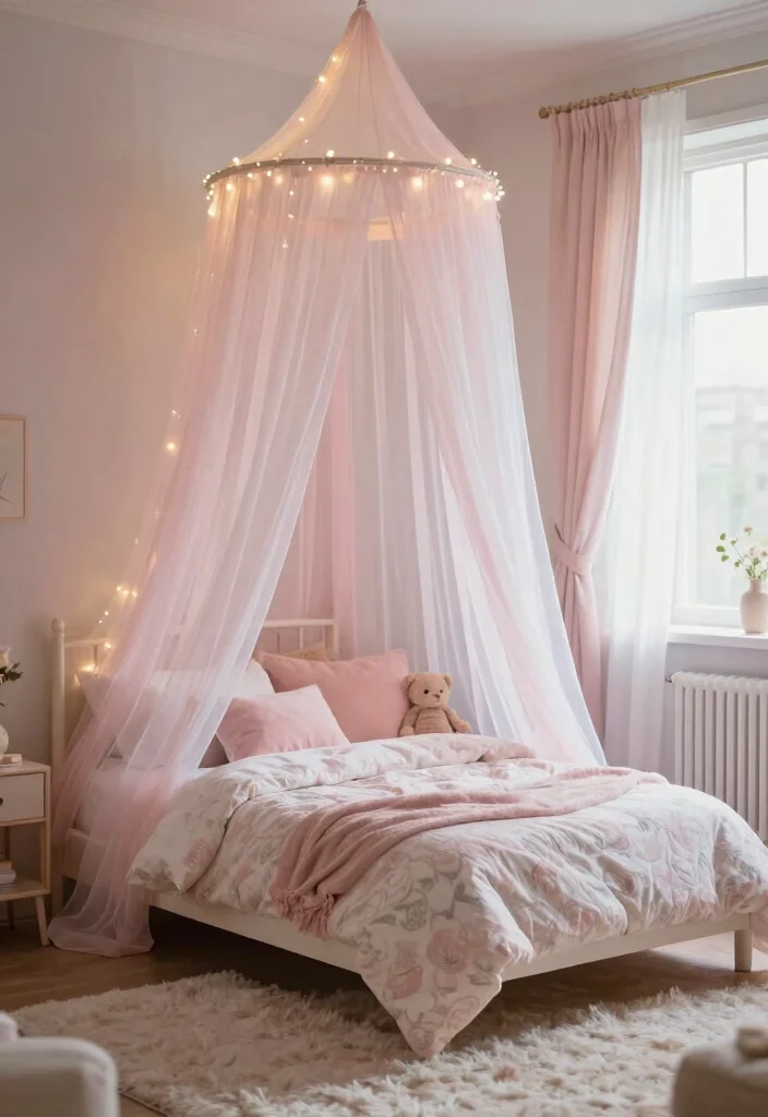 15 Girly Pink Bedroom Princesses Ideas: Cute and Whimsical - 1. Enchanted Canopy Beds 1