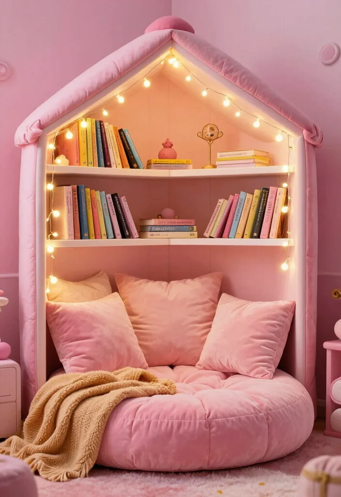 15 Girly Pink Bedroom Princesses Ideas: Cute and Whimsical - 10. Cozy Reading Nook 1