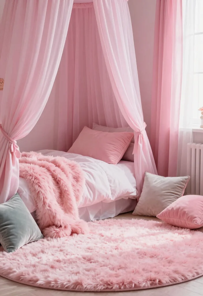 15 Girly Pink Bedroom Princesses Ideas: Cute and Whimsical - 11. Soft Textiles and Fabrics 1