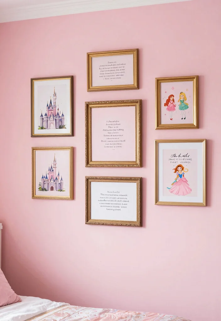 15 Girly Pink Bedroom Princesses Ideas: Cute and Whimsical - 12. Princess-Themed Wall Art 1