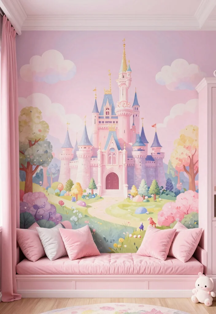 15 Girly Pink Bedroom Princesses Ideas: Cute and Whimsical - 2. Whimsical Wall Murals 1