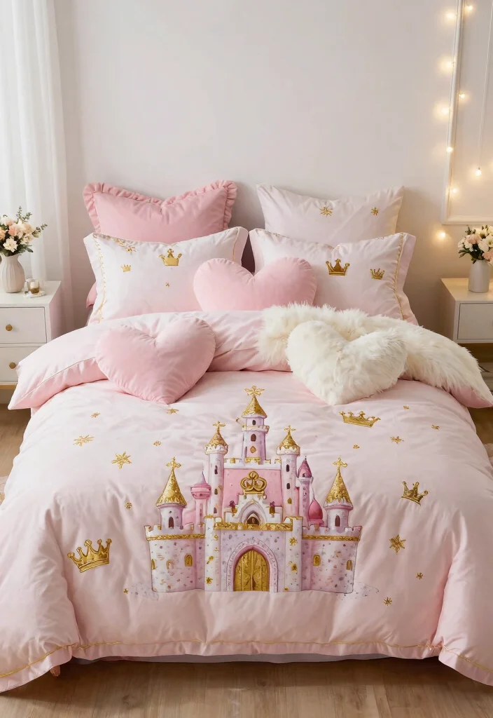 15 Girly Pink Bedroom Princesses Ideas: Cute and Whimsical - 3. Princess-Themed Bedding 1