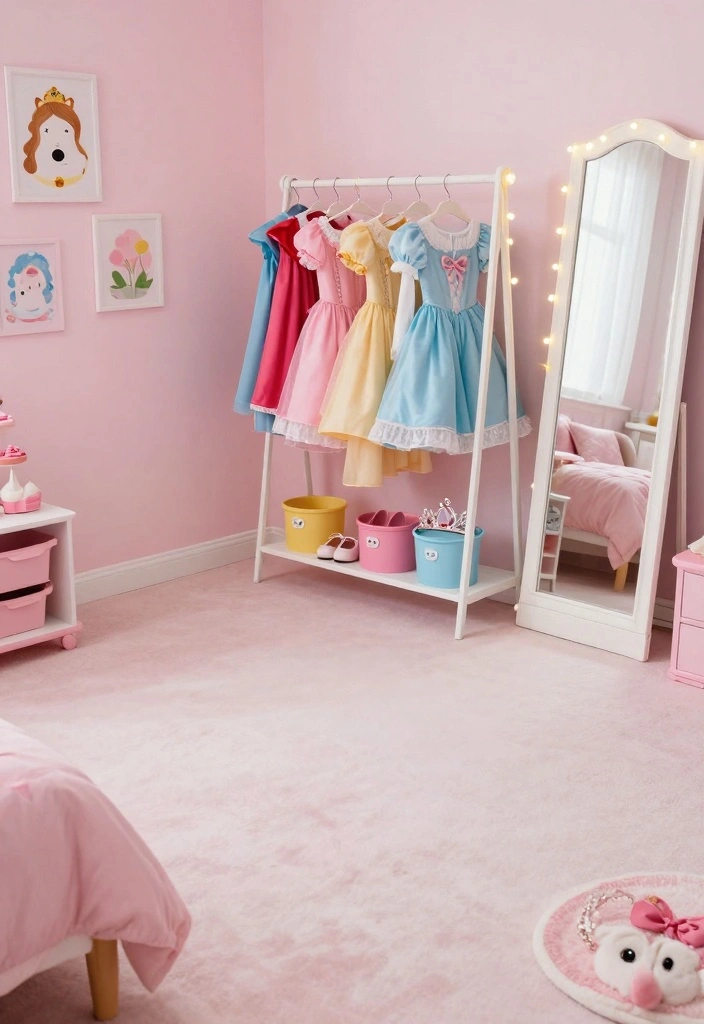 15 Girly Pink Bedroom Princesses Ideas: Cute and Whimsical - 4. Charming Dress-Up Corner 1