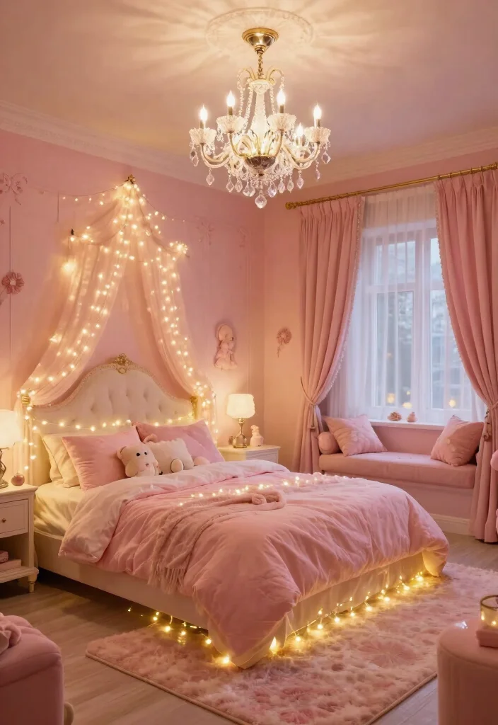 15 Girly Pink Bedroom Princesses Ideas: Cute and Whimsical - 5. Magical Lighting Options 1