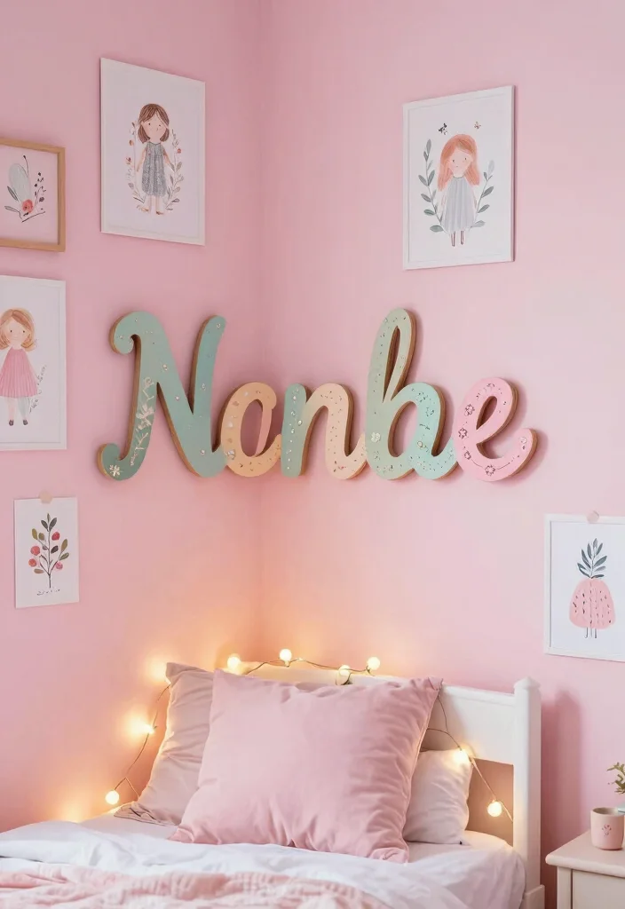 15 Girly Pink Bedroom Princesses Ideas: Cute and Whimsical - 7. Personalized Name Decor 1