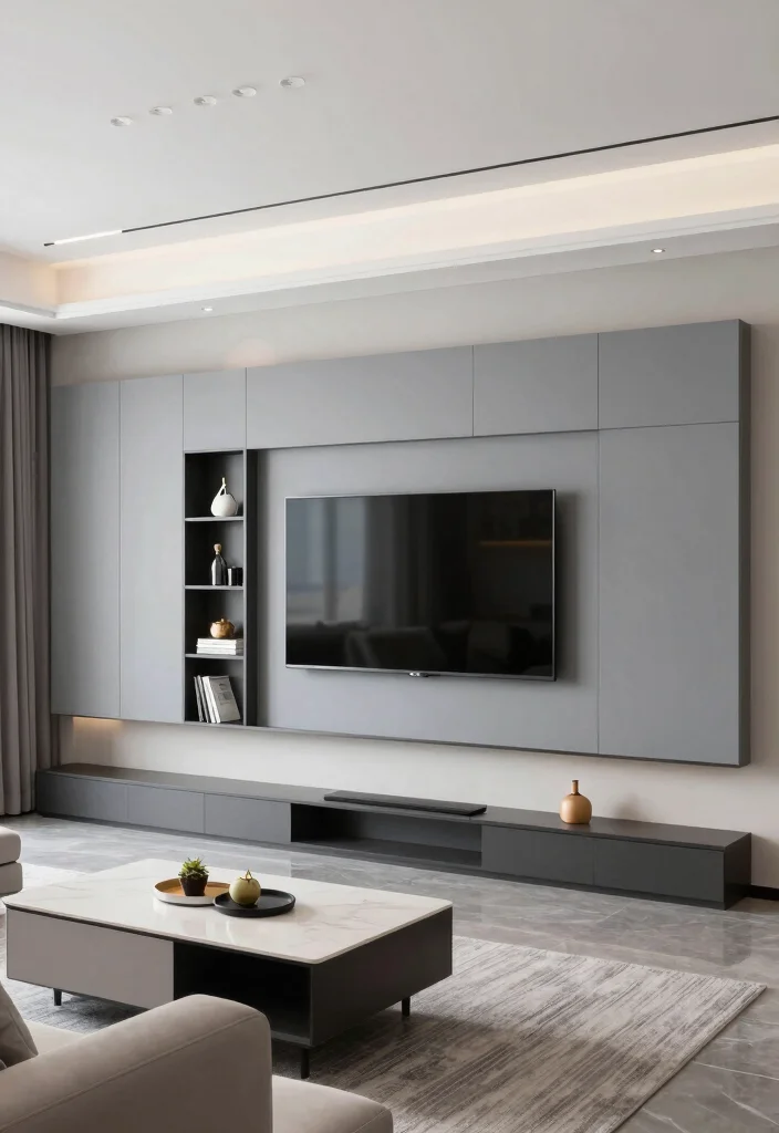 15 Grey Feature Wall Living Room Ideas for a Modern Neutral Style - 13. Smart Storage Solutions 1