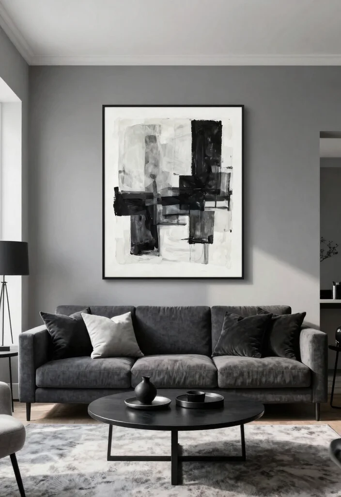 15 Grey Feature Wall Living Room Ideas for a Modern Neutral Style - 2. Monochrome Magic 1