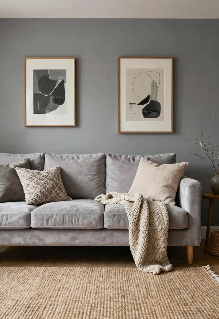 15 Grey Feature Wall Living Room Ideas for a Modern Neutral Style - 3. Cozy Textured Layers 1