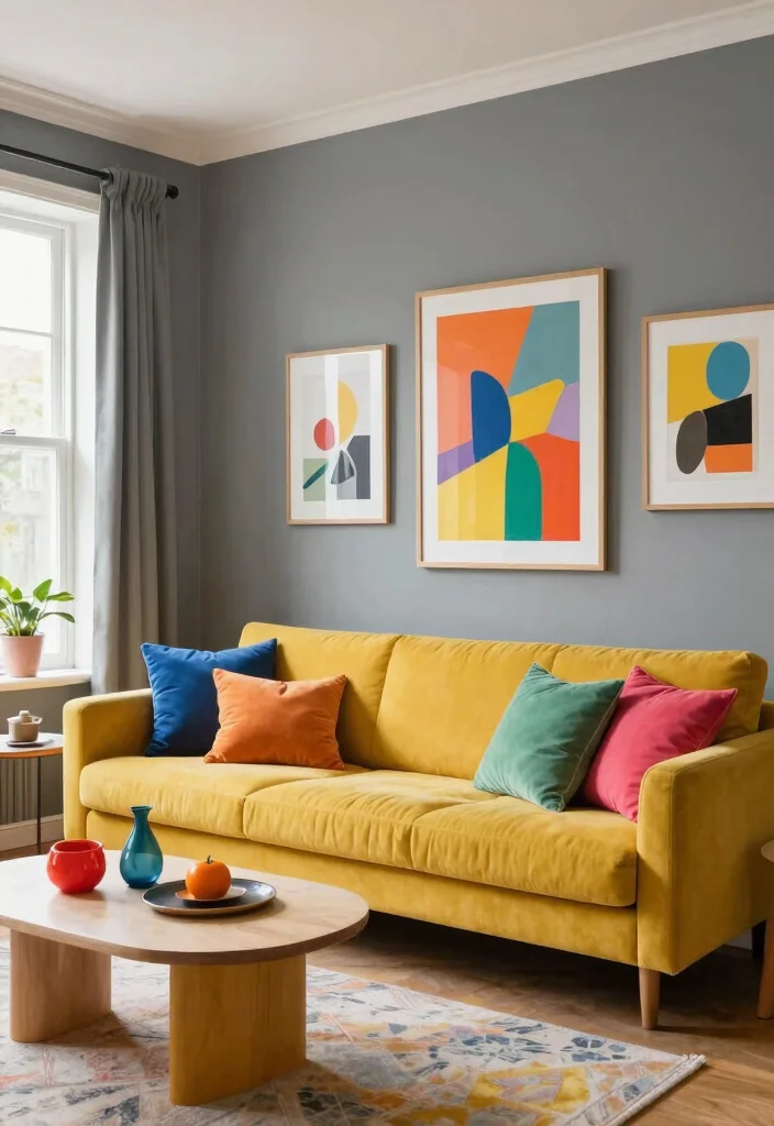 15 Grey Feature Wall Living Room Ideas for a Modern Neutral Style - 4. Bold Color Accents 1