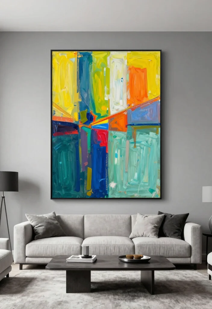 15 Grey Feature Wall Living Room Ideas for a Modern Neutral Style - 8. Large Scale Artwork 1