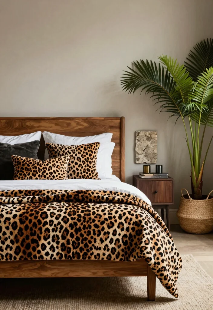 15 Leopard Print Bedroom Ideas Bold Glam Style - 14. Leopard Print and Natural Elements 1