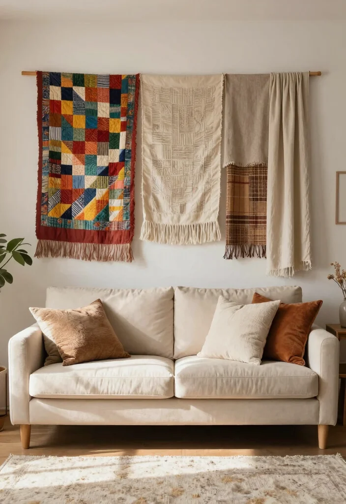 15 Living Room Sofa Wall Design Ideas Balanced Focal Points - 10. Layered Fabrics 1