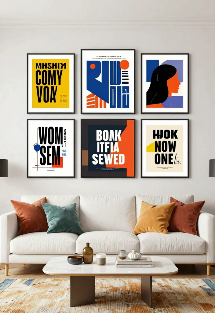 15 Living Room Sofa Wall Design Ideas Balanced Focal Points - 13. Graphic Prints and Quotes 1