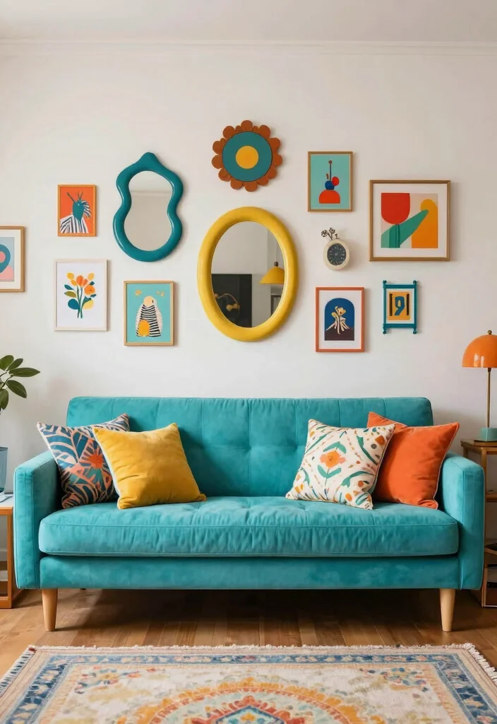 15 Living Room Sofa Wall Design Ideas Balanced Focal Points - 14. Whimsical Decor Elements 1